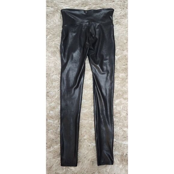Spanx Womens Size Medium M Black Faux Leather Nylon Blend Waxy Comfort Leggings - Picture 5 of 6